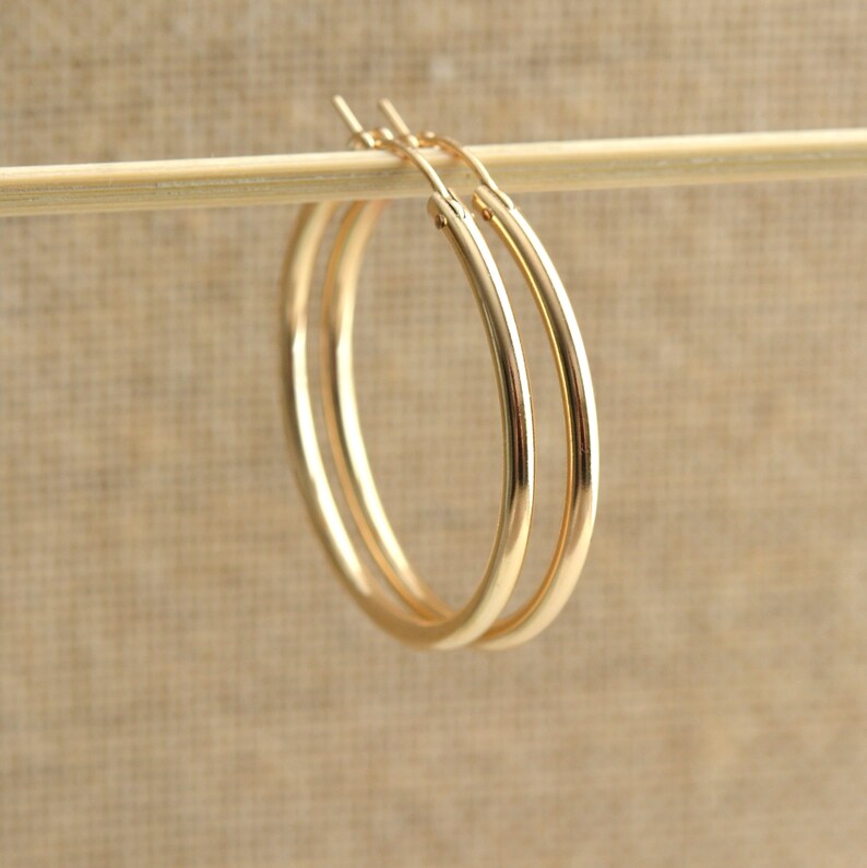 Pair 35mm Thick 14K Gold Filled Hoops Large Gold Hoops Etsy