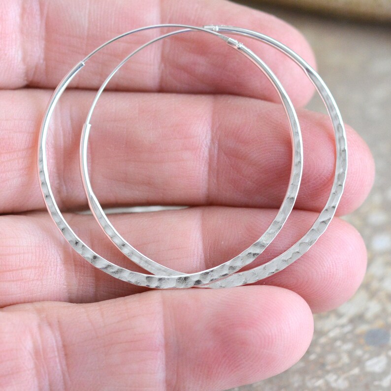 Pair 40mm Hammered Silver Hoops Large Sterling Silver Etsy