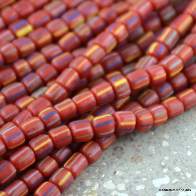 Striped Red Glass Tube Beads Indonesian Lampwork Glass Seed Etsy