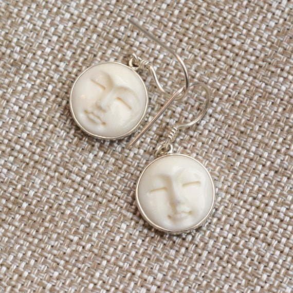 Bone Earrings Moon Face Earrings Goddess Earring Sterling - Etsy