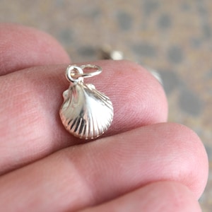 Tiny Silver Scallop Shell Charm, Sterling Silver, Dainty Clam Shell, Seashell Pendant, Handmade Beach Jewelry, Mermaid Jewelry,  BS20-0807