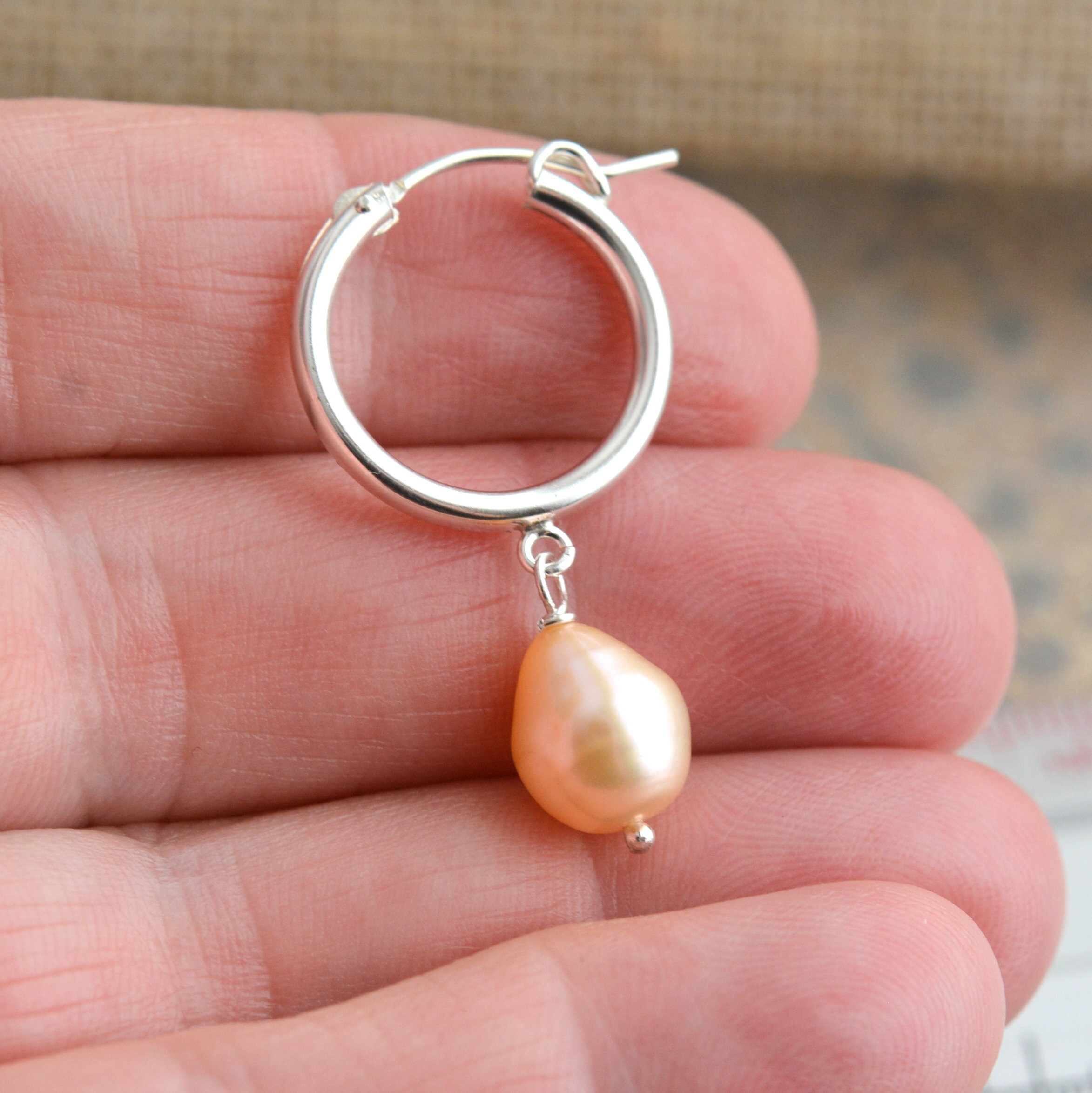 Pink Pearl Hoop Earrings Sterling Silver Hoops With Soft Pink Etsy Canada