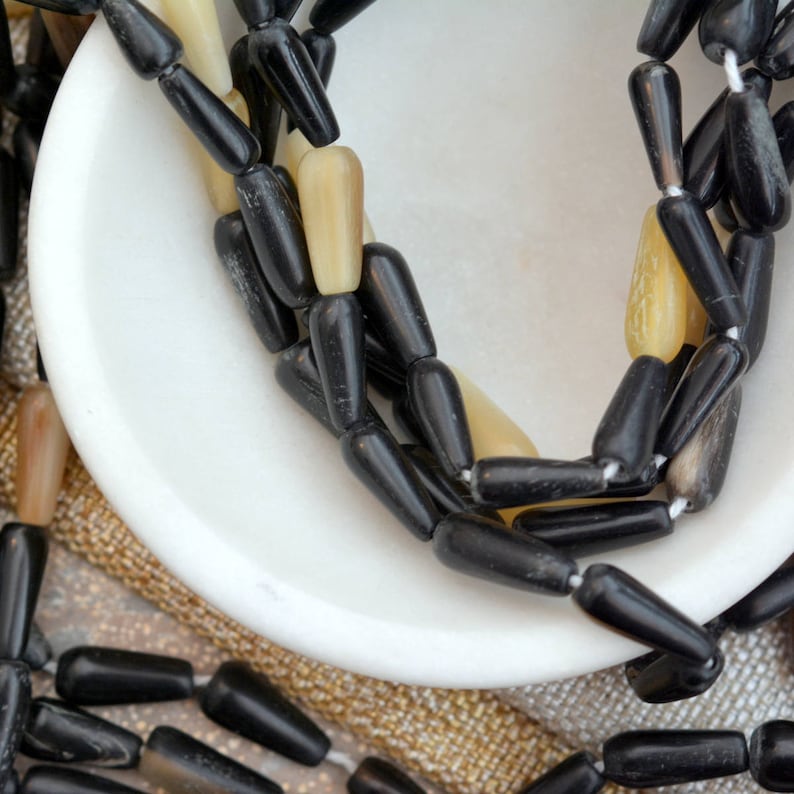 8mm Tan Horn Beads Buffalo Horn Teardrop Beads Ethnic Natural Horn Beads BB17-1016B Black Horn Beads 25 BEads Tribal Rustic Beads