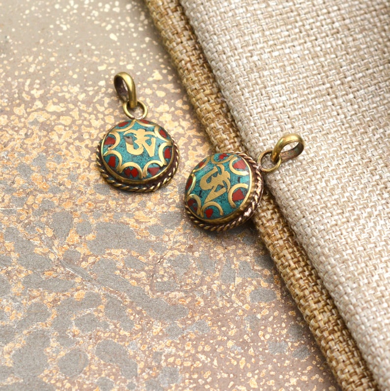 Om Pendant Tibetan Pendant Ohm Charm Handmade Jewelry Mantra Pendant Nepal Brass Inlay Bohemian Jewelry Yoga Jewelry Making Supplies 13190