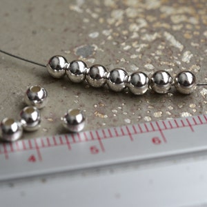 4mm Sterling Silver Beads, Round Shiny Silver Beads, Silver Ball Beads, Balls, Spacer Beads, Silver Jewelry DIY, Choose Qty, PS17-1216A