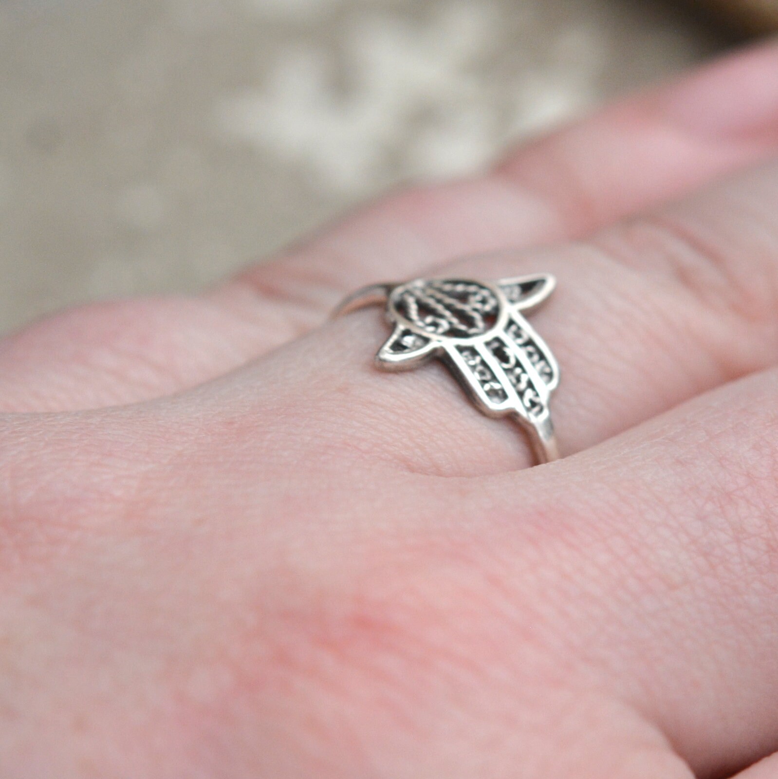 Hamsa Ring Dainty Hamsa Silver Ring Sterling Silver Filigree
