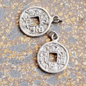 Round Sterling Silver Chinese Coin Charms, Old Chinese Coins, Lucky Charms, Silver Charms, Old Chinese Money, Choose Qty,BS17-0126R