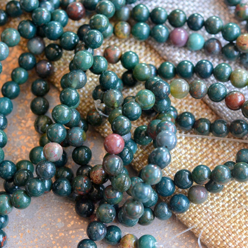 60-6mm Bloodstone Jasper Beads MAN16-501 Mala Beads Natural Blood Stone Beads 15./'5/'/' Strand Dark Forest Green