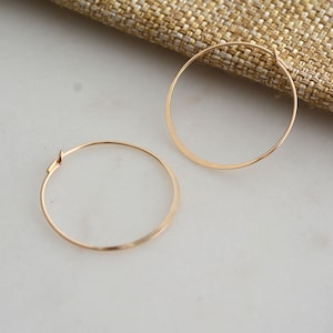Hammered Gold Hoops, Flat Gold Hoop Earrings, Dainty Gold Hoops, Thin Gold Hoops, 14K Gold Filled Earrings, Minimalist Earrings, KL20-0927