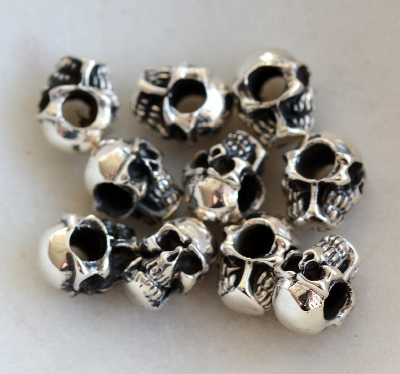 Skull Bracelet Skull Necklace 1-9mm Sterling Silver Skull Bead Large Hole Double Sided Gothic Skull Men/'s Biker Jewelry GS16-003