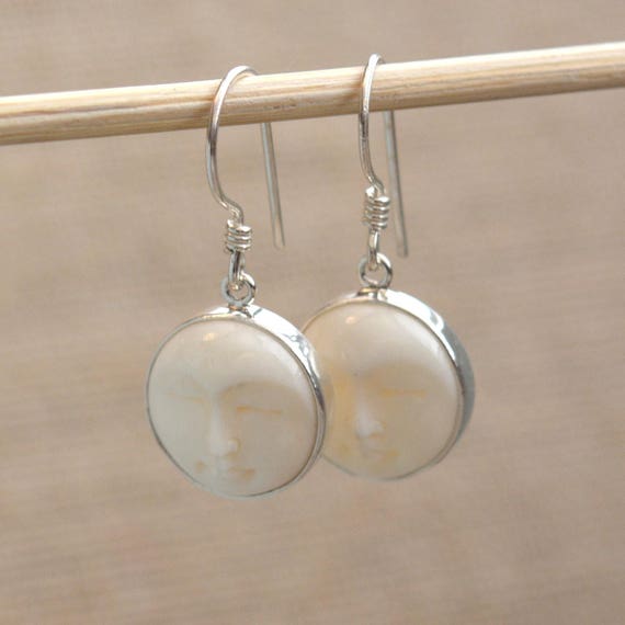 Bone Earrings Moon Face Earrings Goddess Earring Sterling - Etsy