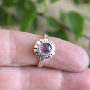 Sterling Silver Amethyst Daisy Ring: February Birthstone