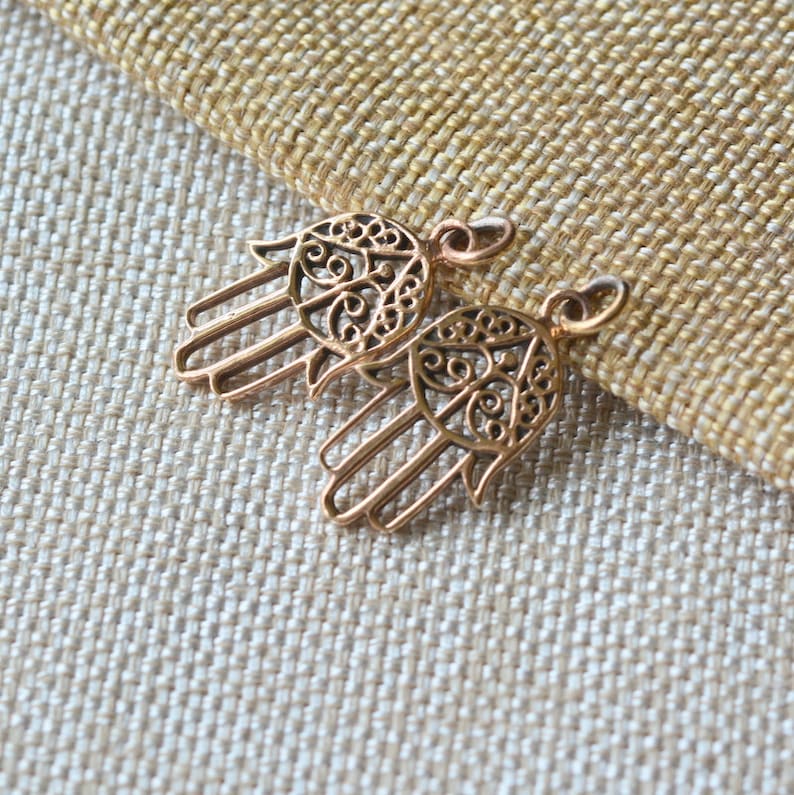 Hamsa Charms Protection Amulet 2-25mm Natural Bronze amsa Charms Hamsa Jewelry Hand of Hamsa Hand Of Fatima Hamsa Earrings AK15057