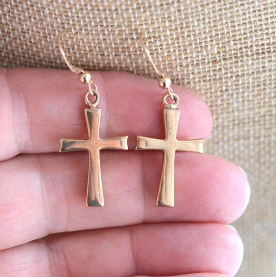 Gold Cross Earrings Minimalist Gold Earrings Modern Cross Etsy