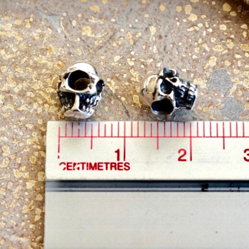 Skull Bracelet Skull Necklace 1-9mm Sterling Silver Skull Bead Large Hole Double Sided Gothic Skull Men/'s Biker Jewelry GS16-003