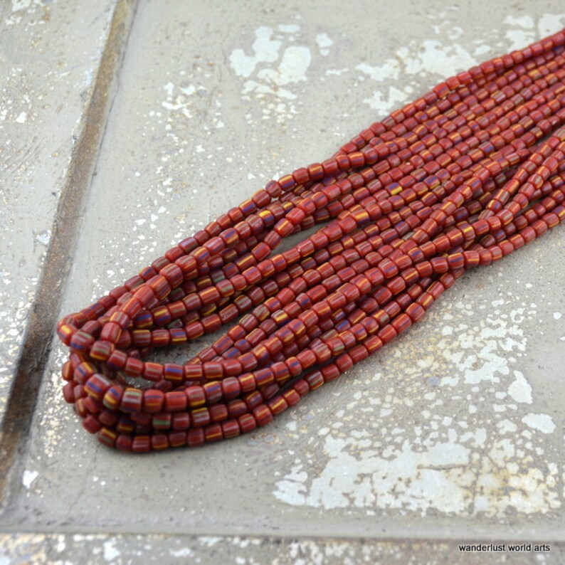 Striped Red Glass Tube Beads Indonesian Lampwork Glass Seed Etsy