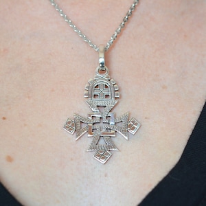Large Sterling Silver Ethiopian Cross Pendant Necklace, Ethiopian Necklace, African Cross Necklace, Orthodox Cross Necklace,  MER18-0804B