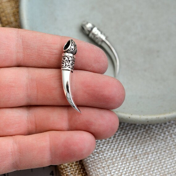 Silver Horn Pendant Tusk Tooth Sterling - Tribal Tusk Pendant Necklace