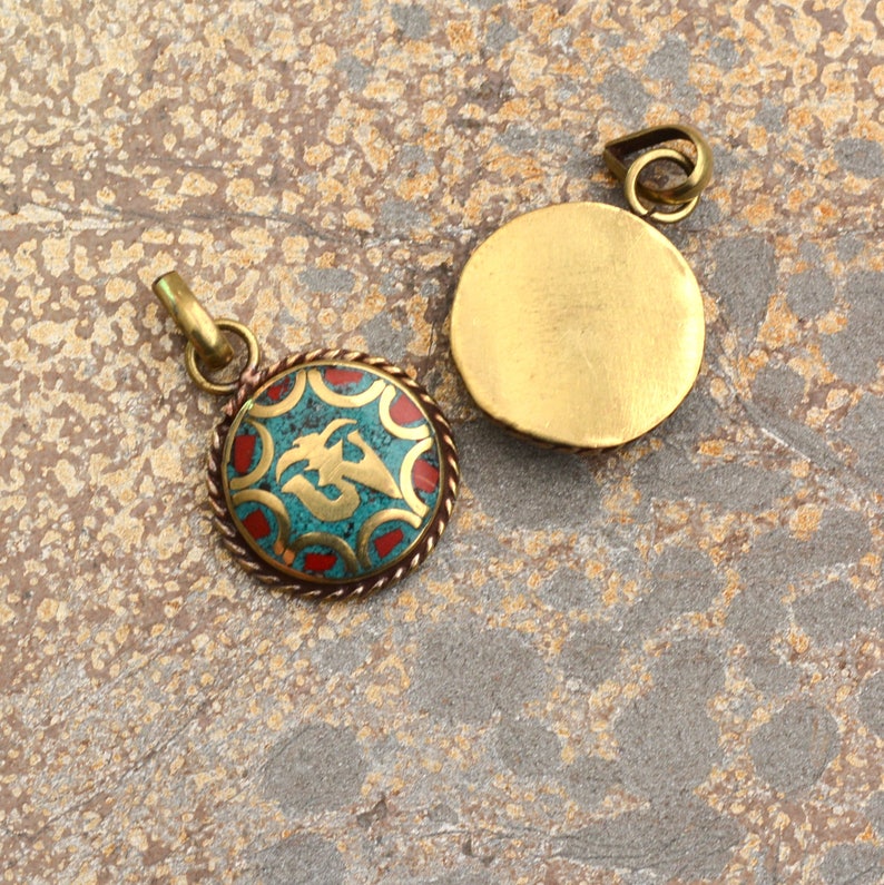Om Pendant Tibetan Pendant Ohm Charm Handmade Jewelry Mantra Pendant Nepal Brass Inlay Bohemian Jewelry Yoga Jewelry Making Supplies 13190