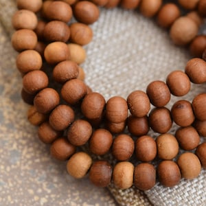 8mm Sandalwood Beads, Natural Sandalwood, Genuine, Fragrant, Real, Indian Sandalwood,  Guru Bead,NAV20818C