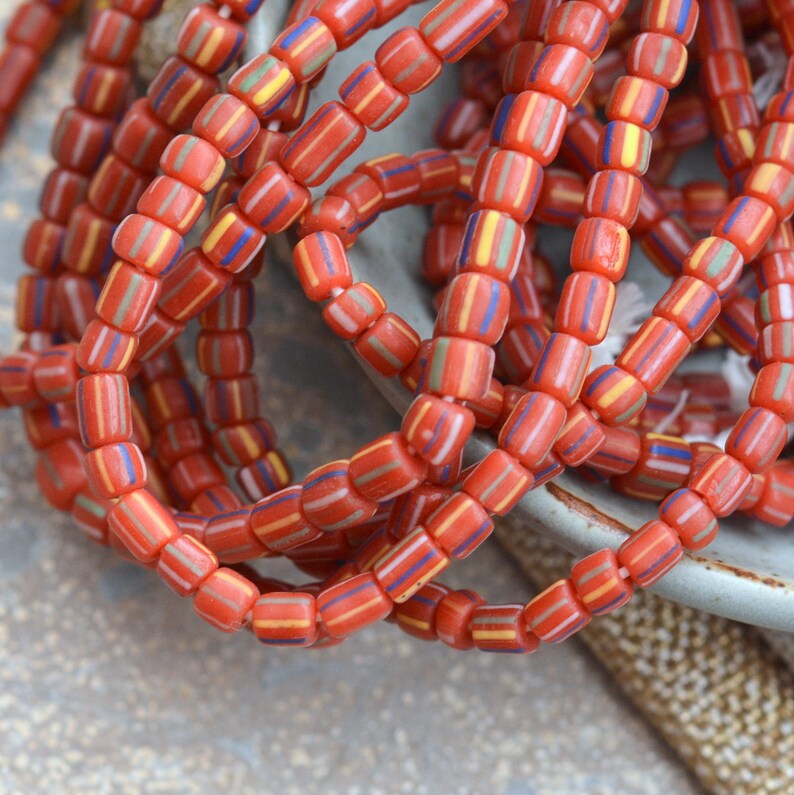 Striped Red Glass Tube Beads Indonesian Lampwork Glass Seed Etsy
