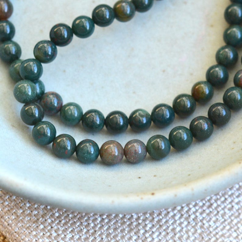 60-6mm Bloodstone Jasper Beads MAN16-501 Mala Beads Natural Blood Stone Beads 15./'5/'/' Strand Dark Forest Green