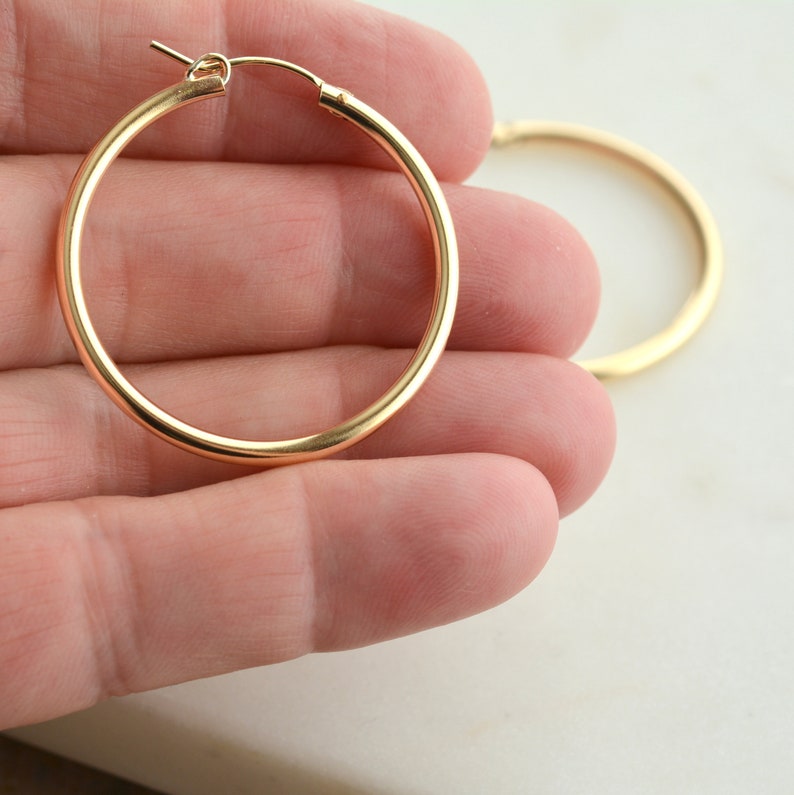 Pair 35mm Thick 14K Gold Filled Hoops Large Gold Hoops Etsy