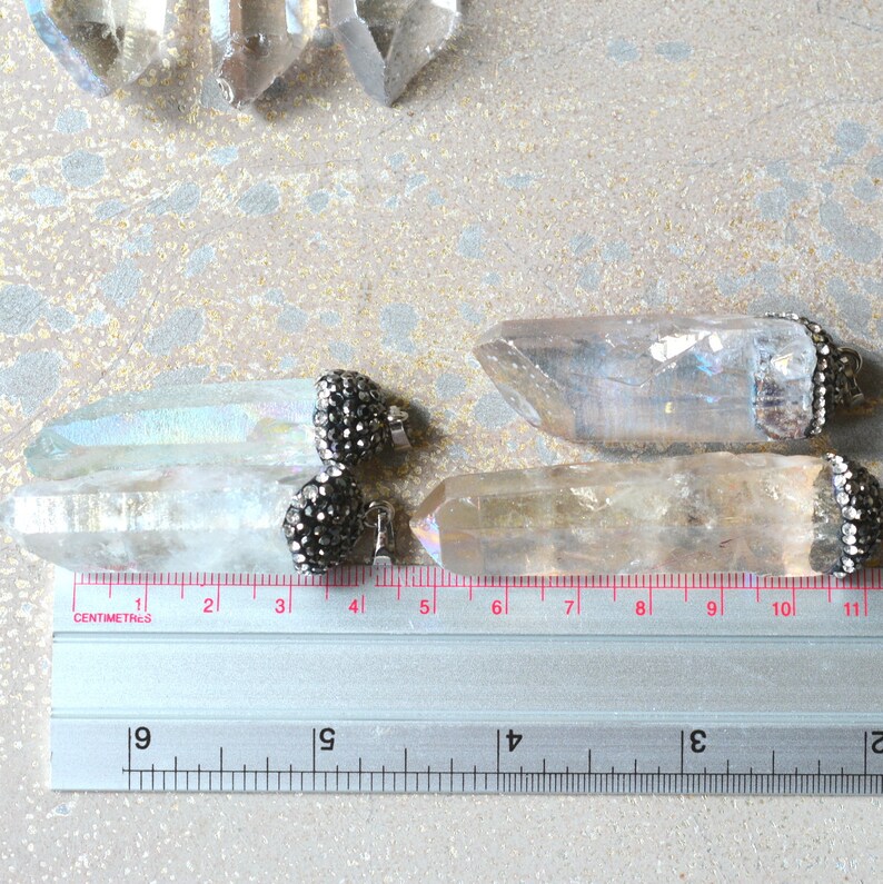 Angel Aura Quartz Healing Crystal Mystical Jewelry HAS170113B Large Crystal Point Pendant 1- Aura Quartz Crystal Pendant Rhinestone Pave