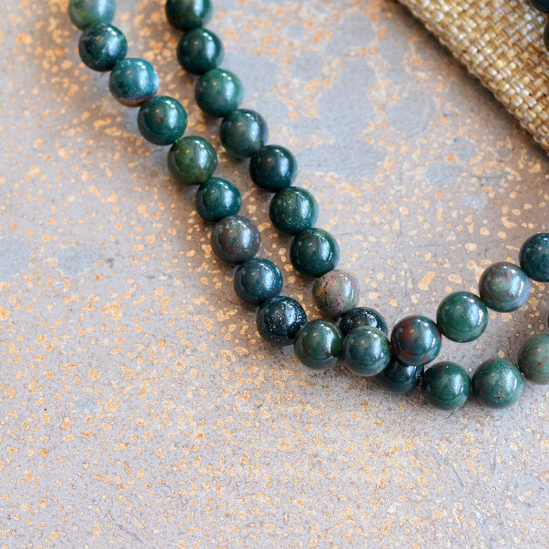 60-6mm Bloodstone Jasper Beads MAN16-501 Mala Beads Natural Blood Stone Beads 15./'5/'/' Strand Dark Forest Green