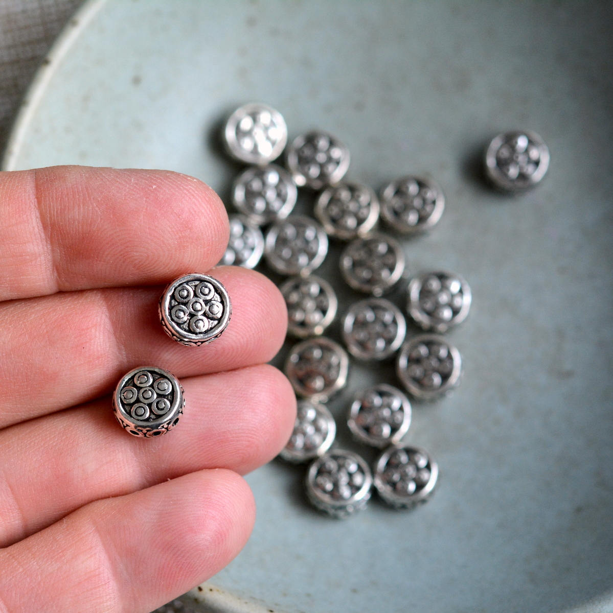 Sterling Silver Coin Beads 10mm Round Flower Motif Bead Etsy