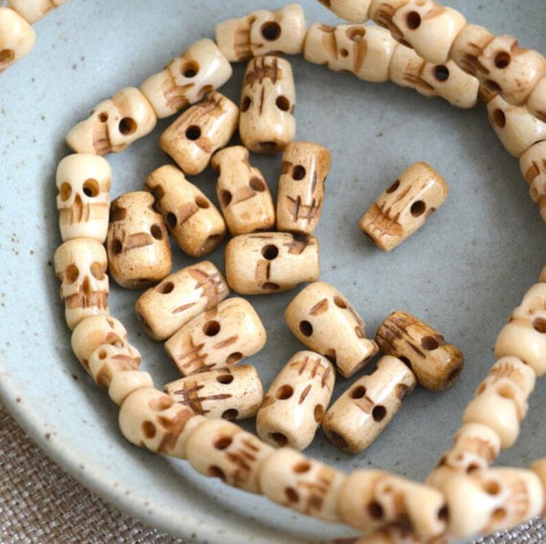 Carved Bone Skull Beads Antiqued Bone Beads Tibetan Skull | Etsy