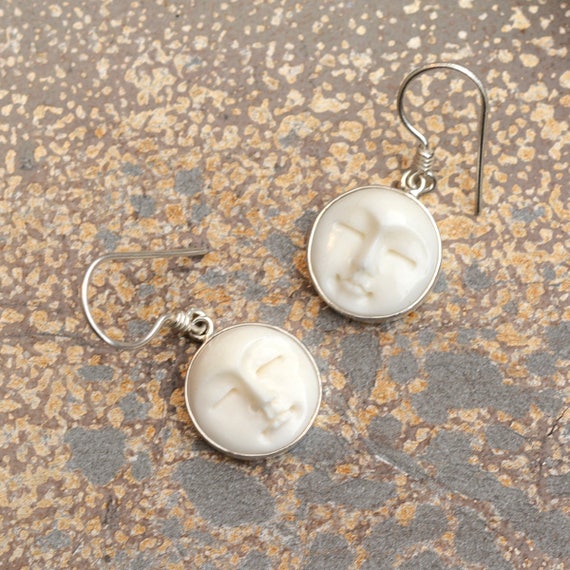 Bone Earrings Moon Face Earrings Goddess Earring Sterling - Etsy