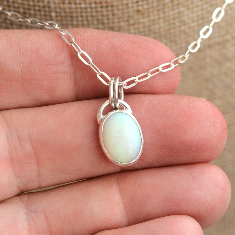 Sterling Silver Ethiopian Opal Necklace Opal Gemstone Necklace One of a Kind Oval Opal Pendant BS19-0119H Sparkly Cable Chain
