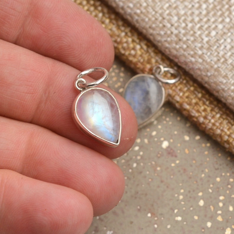 BS19-0113 Rainbow Moonstone Necklace Sterling Silver Rainbow Moonstone Teardrop Pendant Necklace June Birthstone Necklace