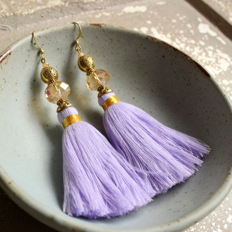 Large Tassel Earrings Big Tassels Lavender Light Purple Etsy