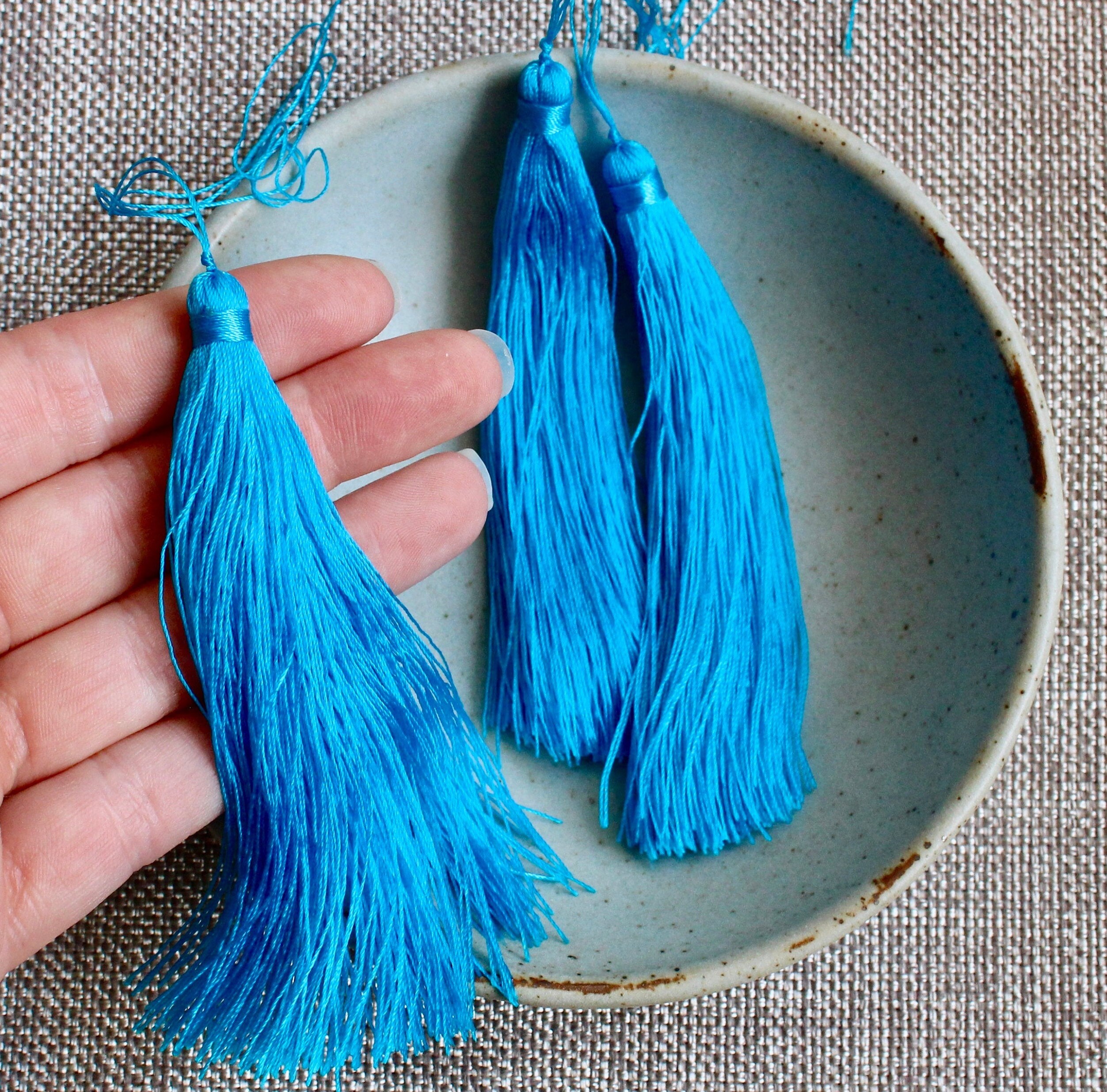 Long Turquoise Blue Tassels For Malas Large Nylon Tassels Etsy
