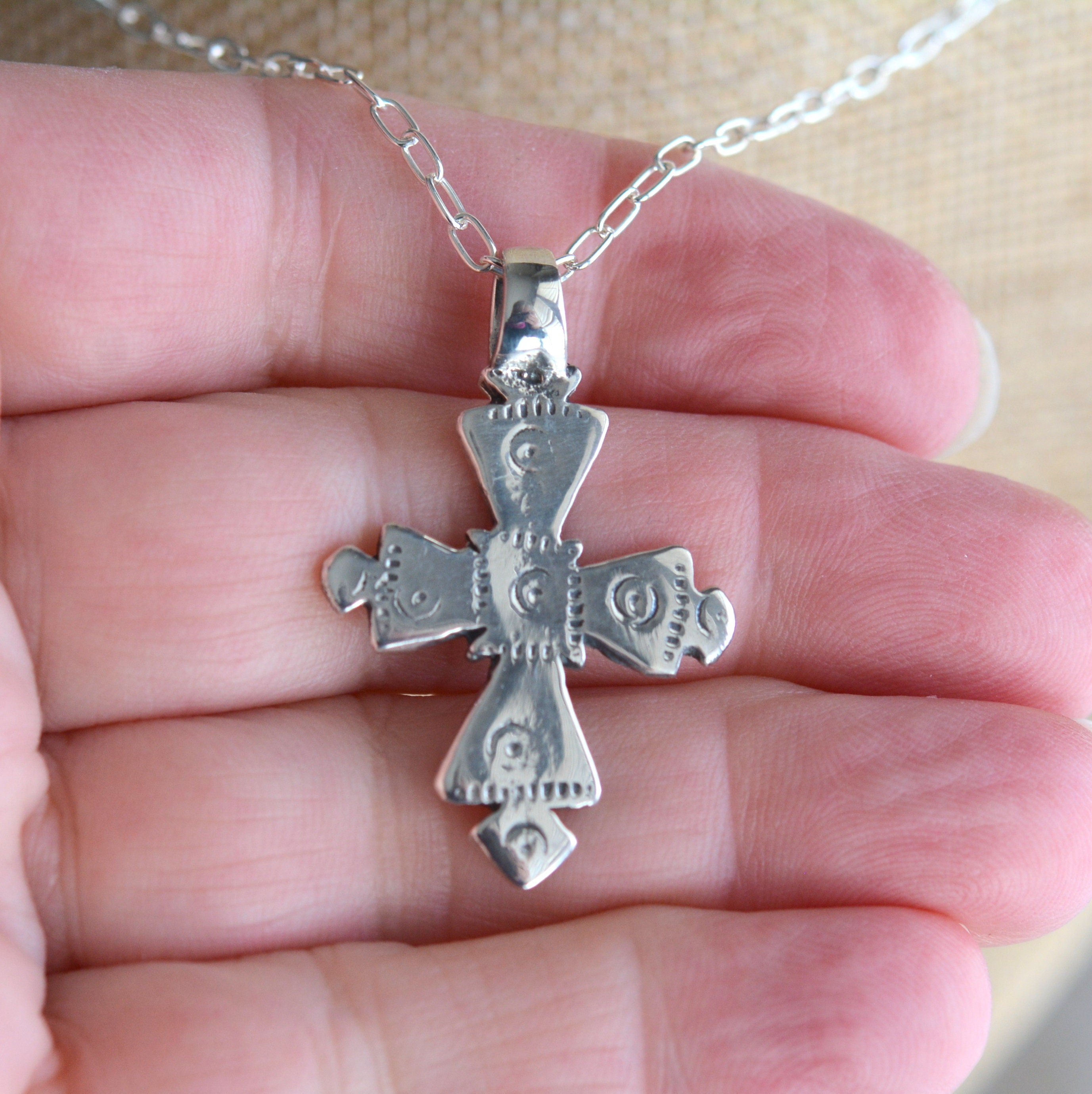 Ethiopian Cross Necklace Sterling Silver Ethiopian Cross Etsy