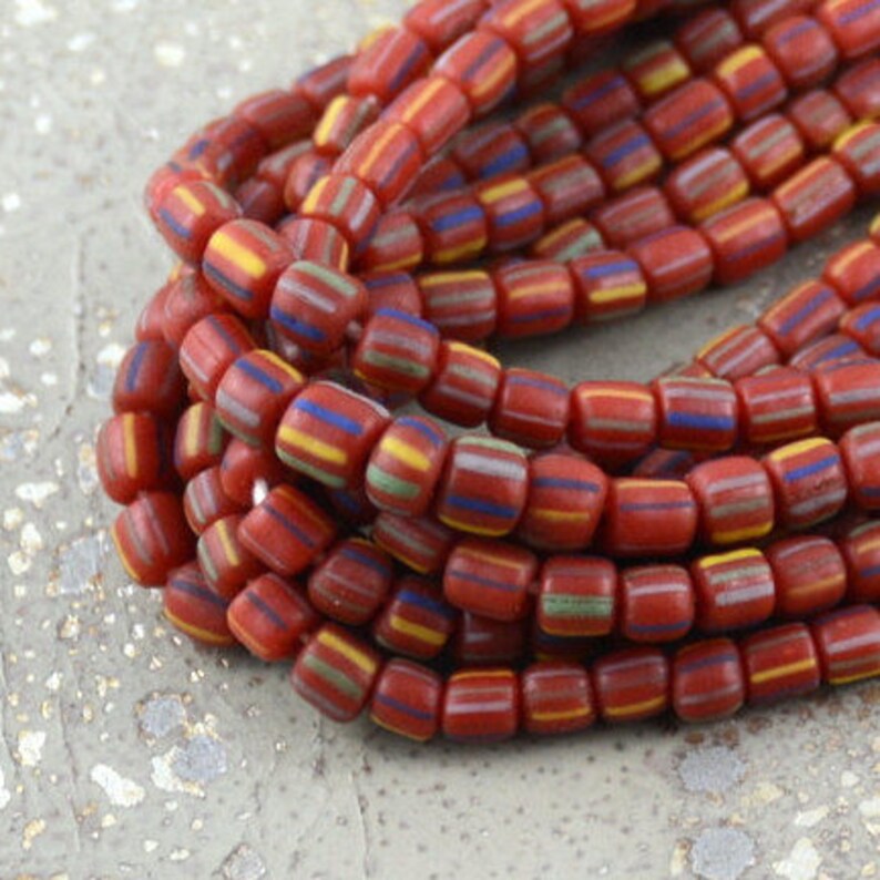 Striped Red Glass Tube Beads Indonesian Lampwork Glass Seed Etsy