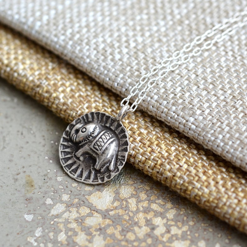 AL18 Choose Length Karen Hill Tribe Charms Sterling Silver Elephant Necklace With Personalized Bronze Initial Fine Silver Cable Chain