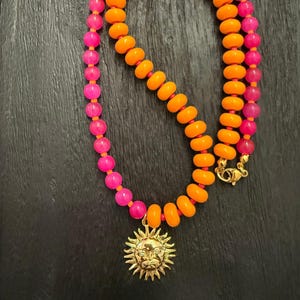Beaded Pink & Orange Necklace with Charm