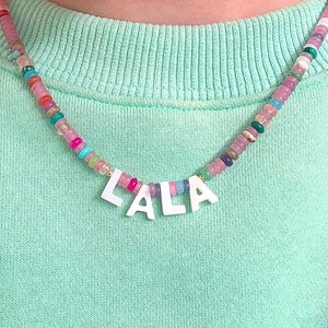 Personalized Beaded Name Necklace with Mother of Pearl Letters