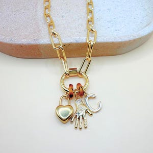 Fancy CZ Gold Carabiner Clasp Paperclip Charm Necklace