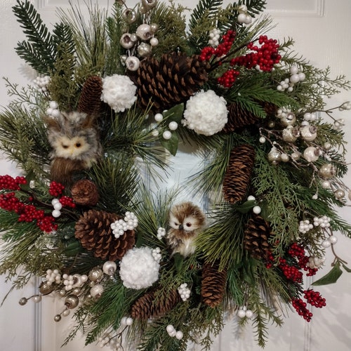 Winter wreath, woodland wreath, Owl wreath, Snowball wreath, Farmhouse wreath, Nature inspired wreath, mixed berry wreath, shops pinecone wreath