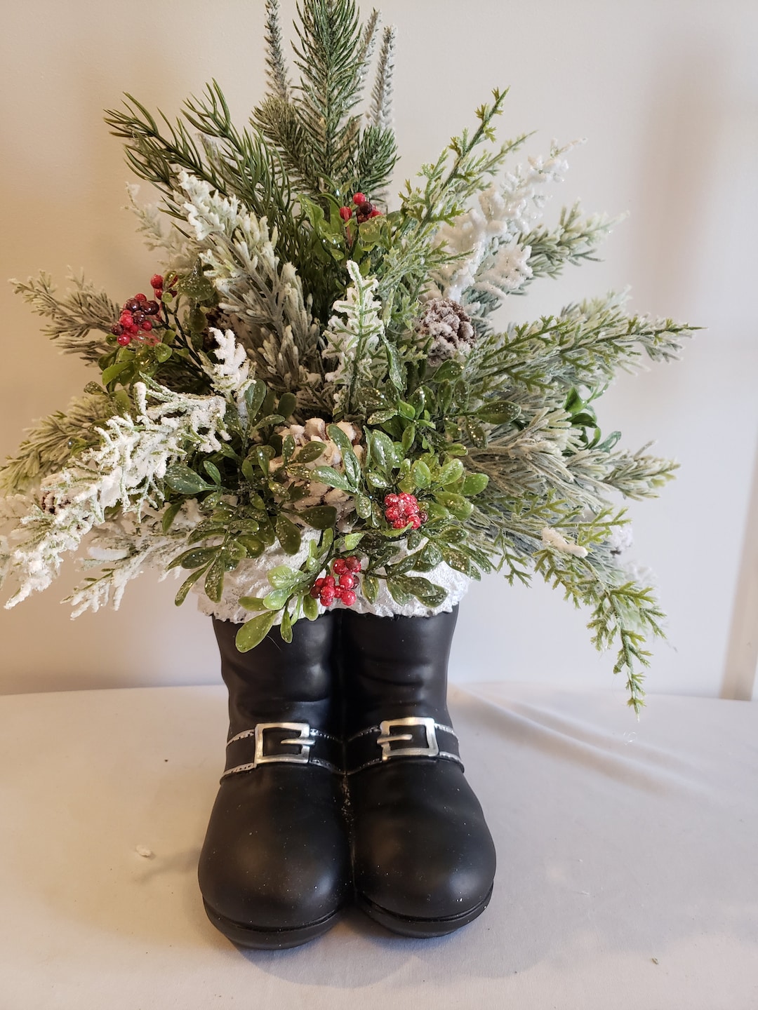 Santa Boots Floral Arrangement, Christmas Arrangement, Christmas Decor ...