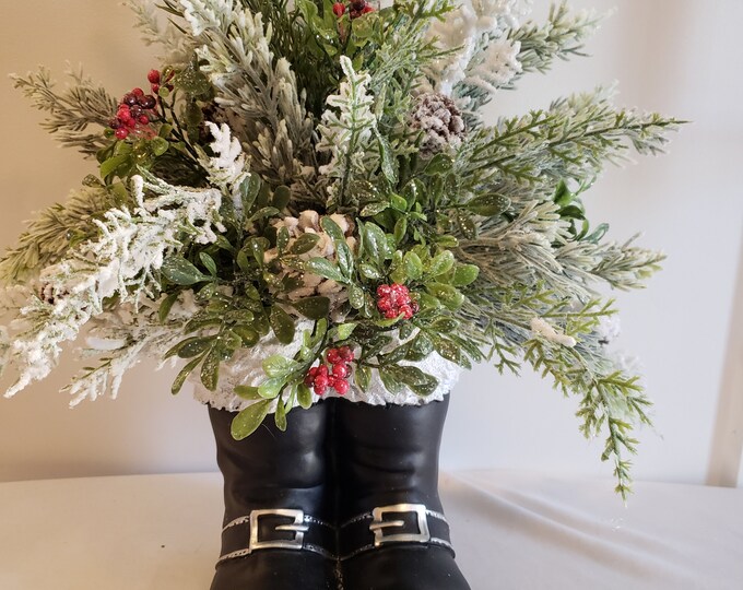 Santa Boots Floral Arrangement, Christmas Arrangement, Christmas Decor ...