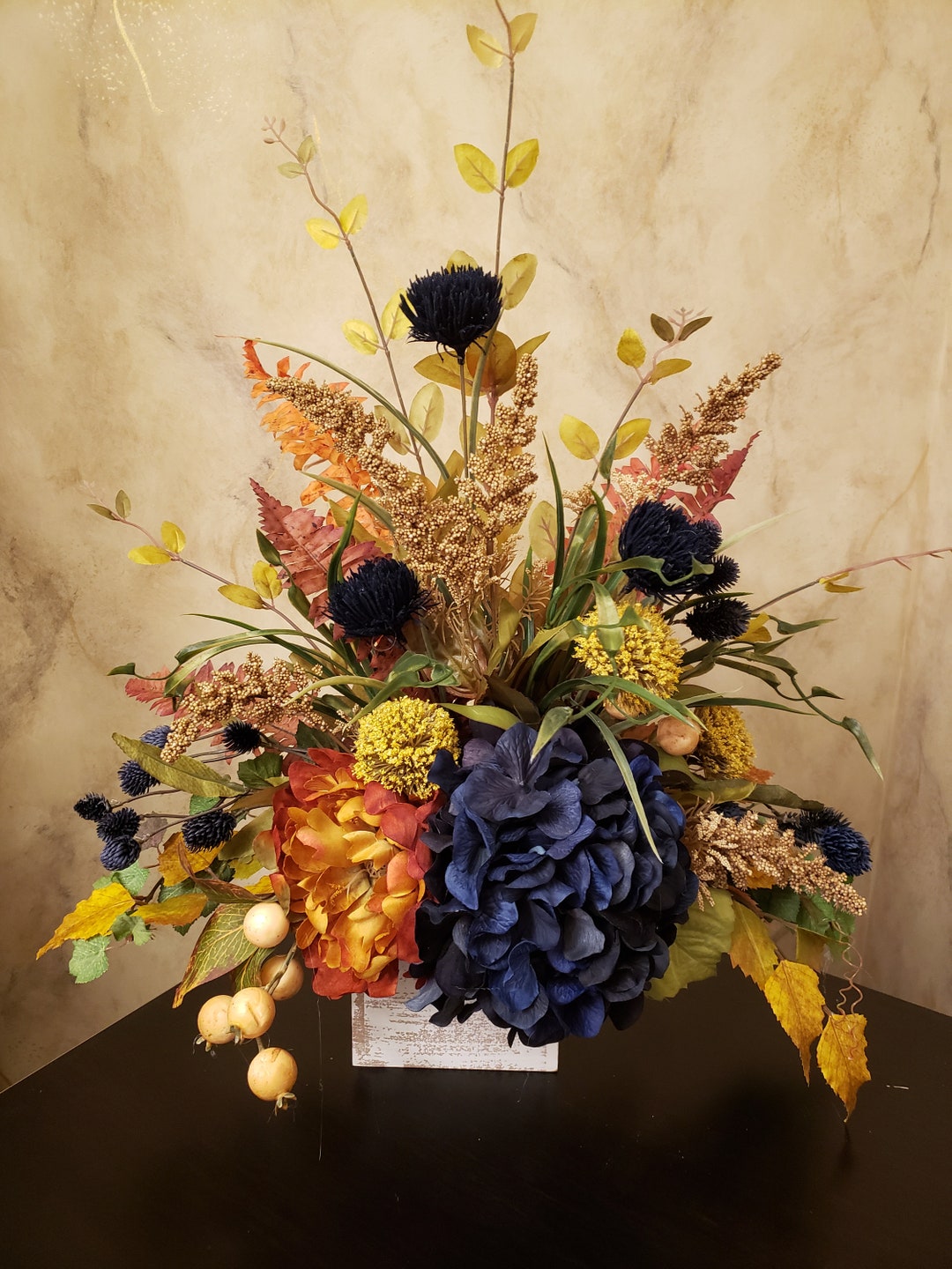 Blue Floral Arrangement Orange Floral Arrangement Fall Etsy
