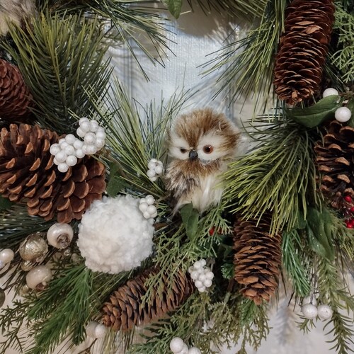 Winter wreath, woodland wreath, Owl wreath, Snowball wreath, Farmhouse wreath, Nature inspired wreath, mixed berry wreath, shops pinecone wreath