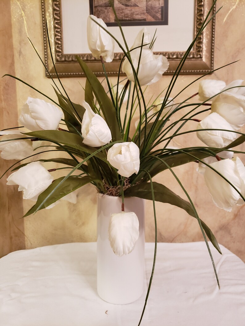 Modern floral arrangement white tulip arrangement | Etsy