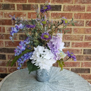 Purple and white silk floral arrangement, hydrangea floral arrangement, farmhouse floral arrangement, spring floral, summer floral, everyday