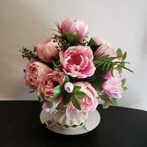 Pink Peony Floral Arrangement: French Country Teapot Centerpiece
